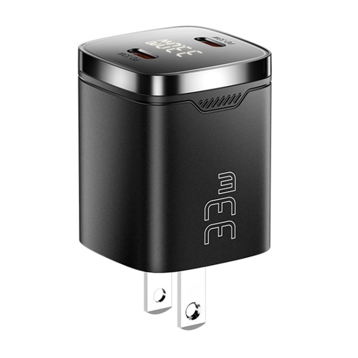 ESSAGER - ESSAGER GaN Snabbladdare 33W 2x USB-C med LED US - Svart