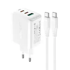 Acefast - Acefast 2in1 Väggladdare 2x USB-C Till USB 65W Kabel - Vit