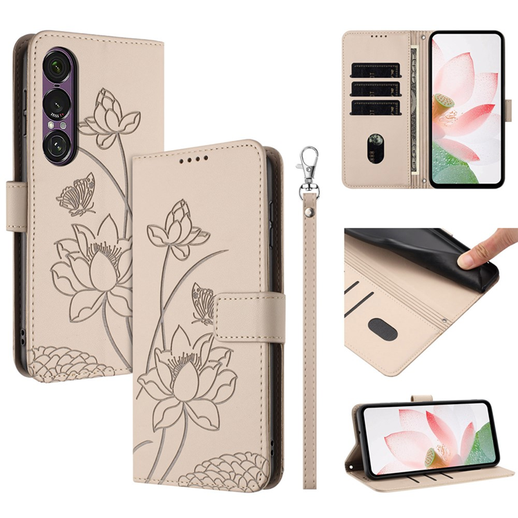 Sony Xperia 1 VII Plånboksfodral Lotus Imprint - Beige | 2353 | AlltMobil