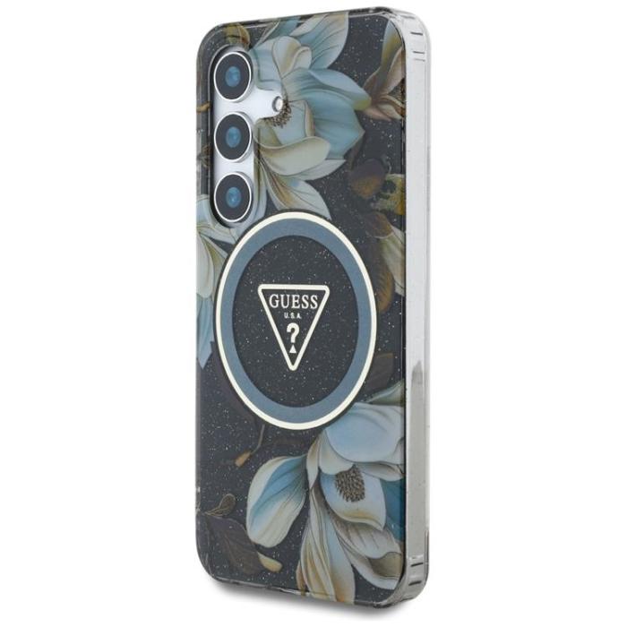 Guess - Guess Mobilskal till Galaxy S25 Ultra MagSafe Glitter Flowers Triangle - Svart