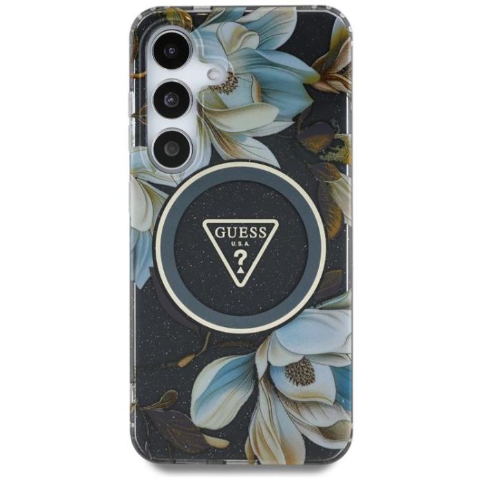 Guess - Guess Mobilskal till Galaxy S25 Ultra MagSafe Glitter Flowers Triangle - Svart