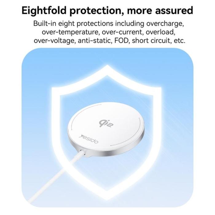 Yesido - YESIDO Qi2 Rund MagSafe Trådlös Laddare iPhone med Typ-C-kabel DS24