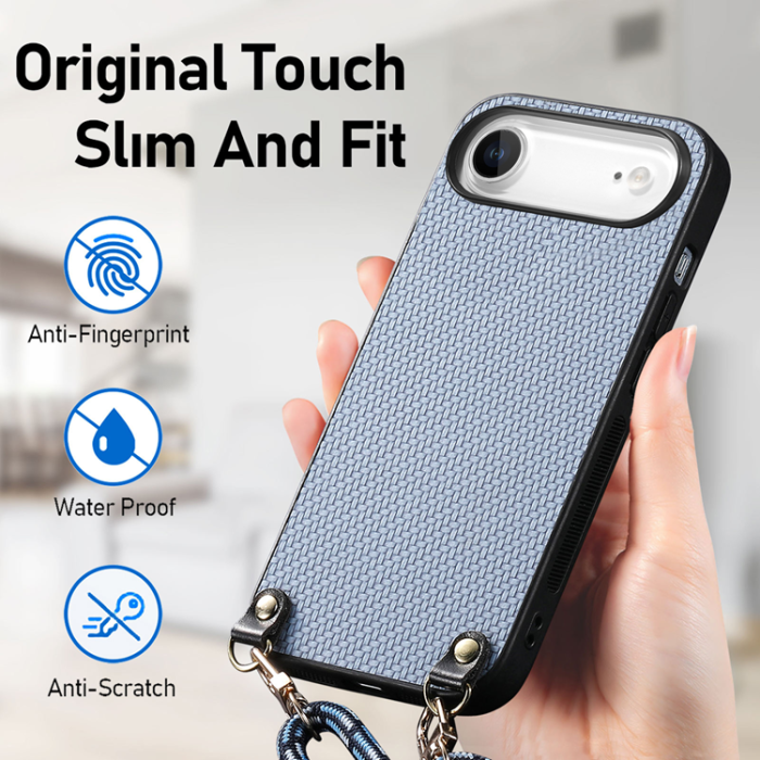 A-One Brand - iPhone Air Mobilskal Med Axelrem Snodd Carbon Fiber - Blå