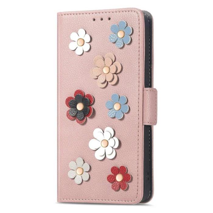OEM - iPhone 14 Pro Plånboksfodral Flower Decor Magnetic - Rosa Guld