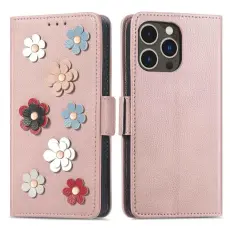 OEM - iPhone 14 Pro Max Plånboksfodral Flower Decor Magnetic - Rosa Guld