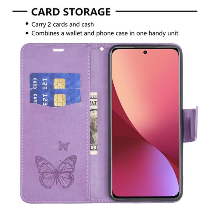 A-One Brand - Butterfly Imprinted Plånboksfodral Xiaomi 12/12X - Lila