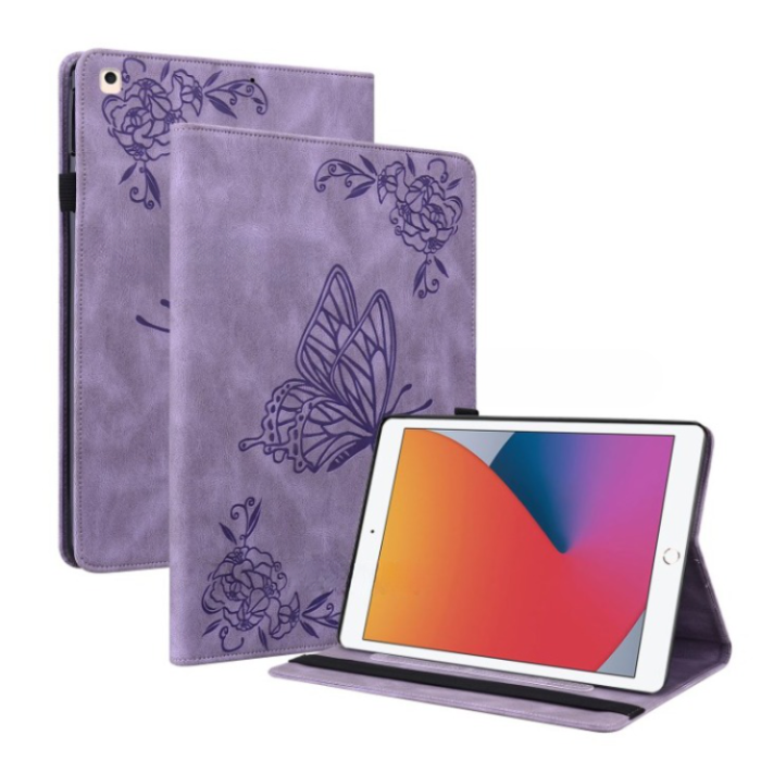 A-One Brand - iPad 10.2 (2019/2020/2021) Fodral Imprinted Butterfly - Lila