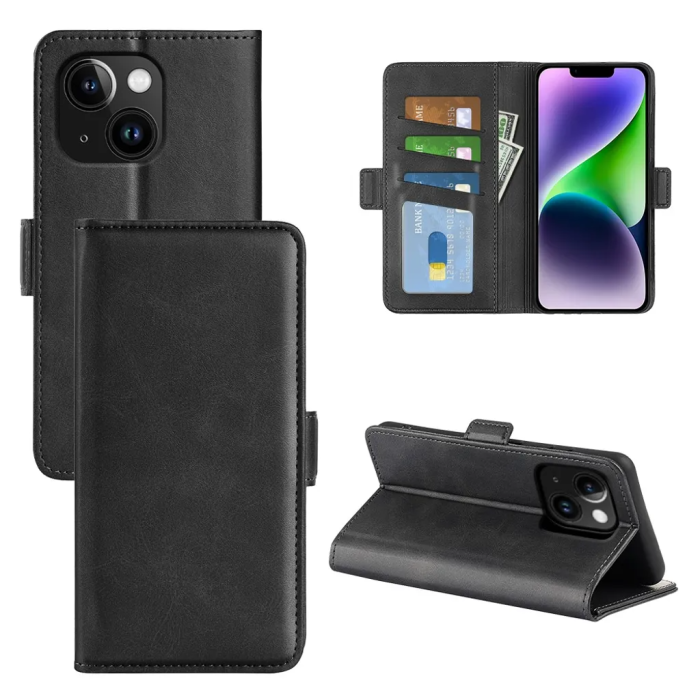 Taltech - iPhone 15 Plus Plånboksfodral Omvirat - Svart