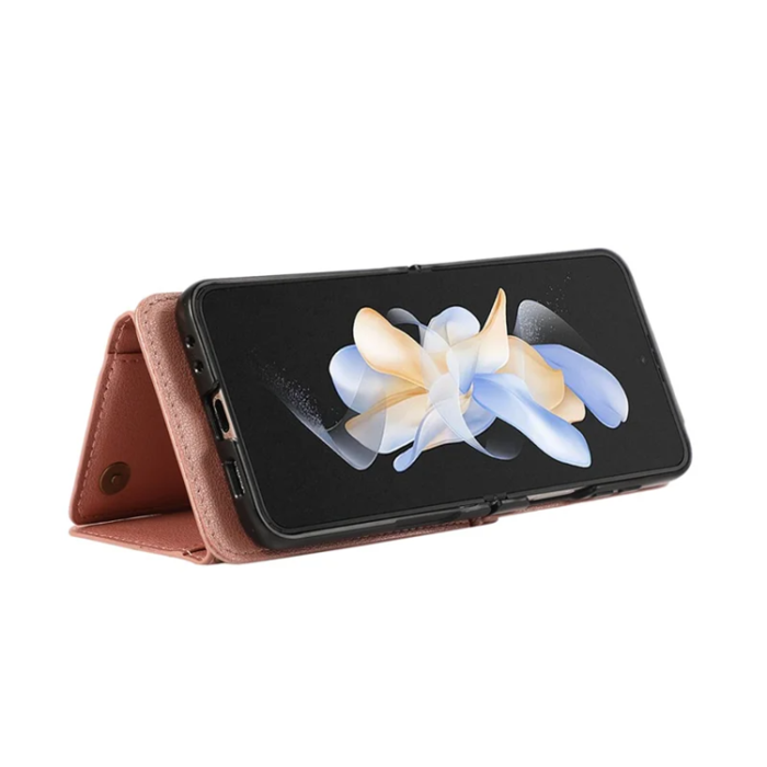 A-One Brand - Galaxy Z Flip7 Plånboksfodral Zipper Kickstand med Axelrem - Rosa Guld