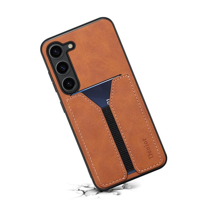 DENIOR - DENIOR Samsung Galaxy S25 Fodral Elastisk Kortficka KonstLäder Brun