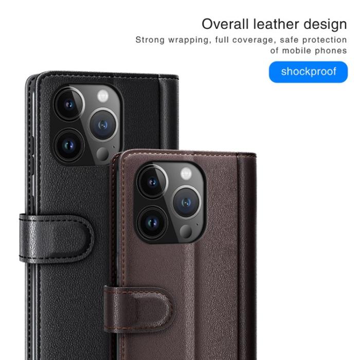 OEM - iPhone 15 Pro Plånboksfodral Äkta Läder Anti-Dust - Brun