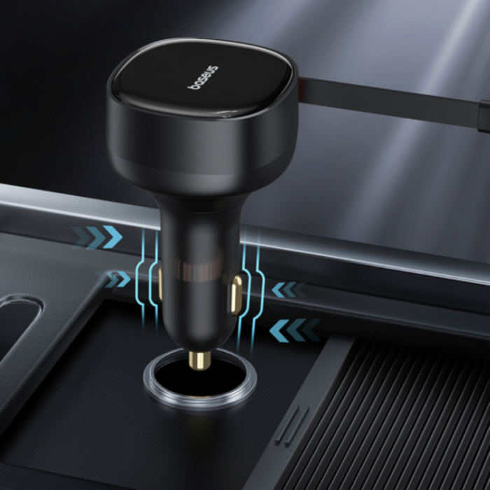 BASEUS - Baseus Billaddare Enjoyment Retractable 2-in-1 33W med USB-C - Svart