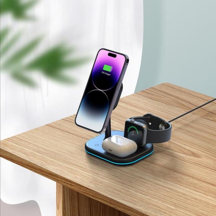 Tech-Protect - Tech-Protect 3-in-1 Trådlös Laddare Magsafe iPhone, Apple Watch, AirPods - Svart