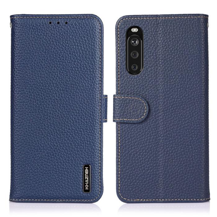 KHAZNEH - KHAZNEH - Äkta läder Plånboksfodral Sony Xperia 10 III - Blå