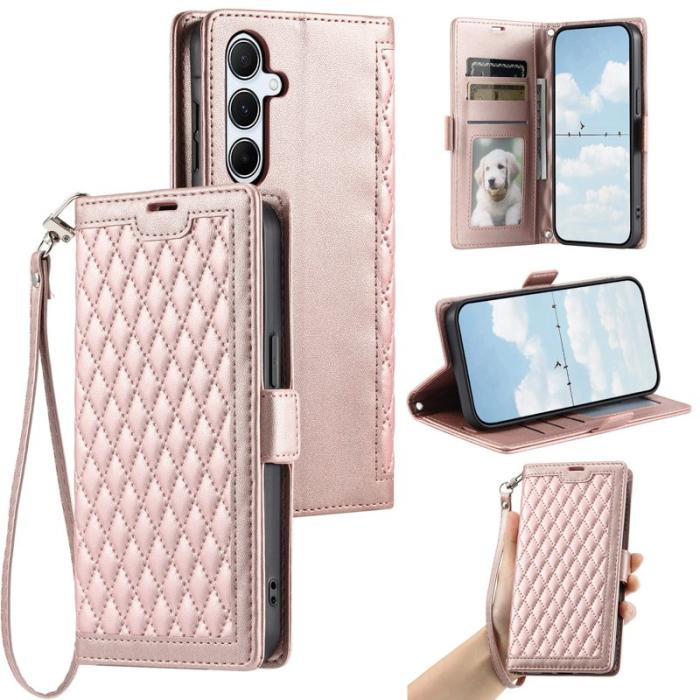 OEM - Samsung Galaxy S26 Plus Plånboksfodral Konstläder Rhombus Textur - Roséguld