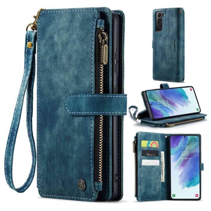 Caseme - CASEME Konstläder Plånboksfodral för Samsung Galaxy S21 FE 5G - Blå