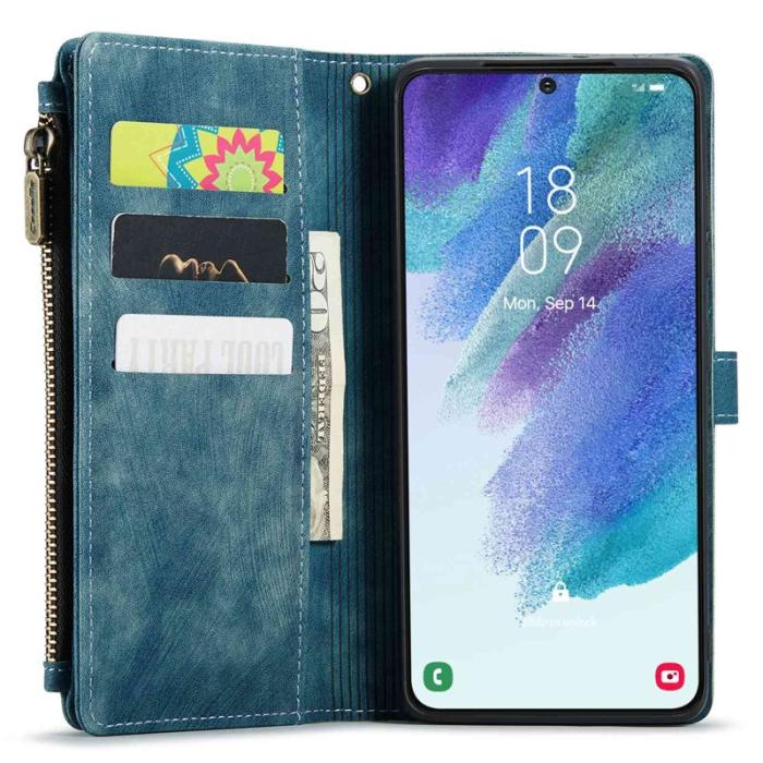 Caseme - CASEME Konstläder Plånboksfodral för Samsung Galaxy S21 FE 5G - Blå