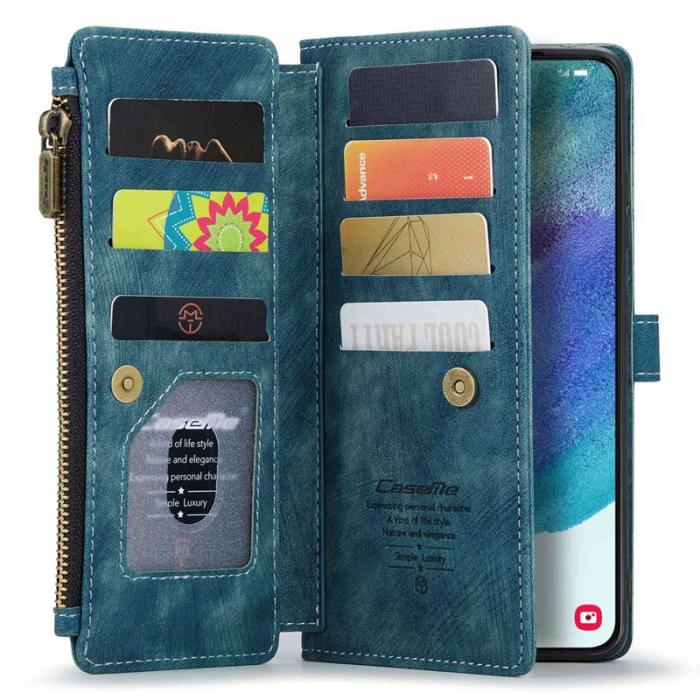 Caseme - CASEME Konstläder Plånboksfodral för Samsung Galaxy S21 FE 5G - Blå