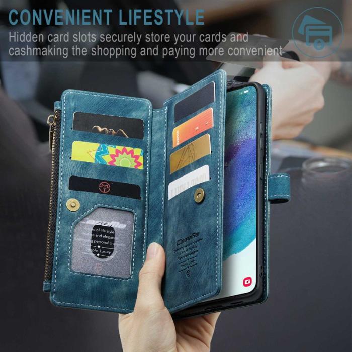 Caseme - CASEME Konstläder Plånboksfodral för Samsung Galaxy S21 FE 5G - Blå