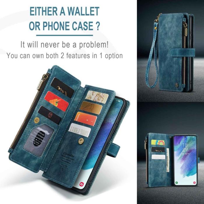Caseme - CASEME Konstläder Plånboksfodral för Samsung Galaxy S21 FE 5G - Blå
