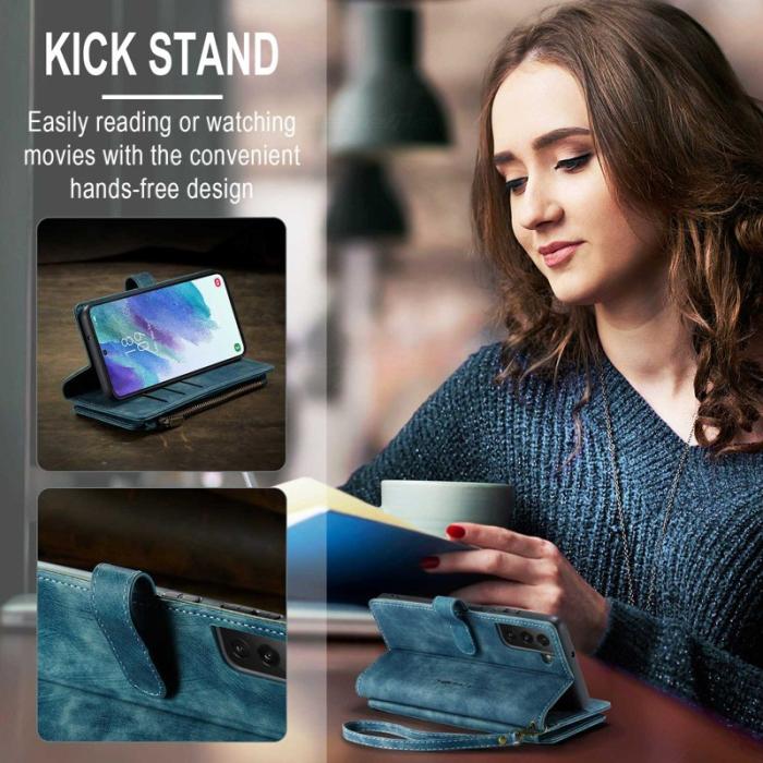 Caseme - CASEME Konstläder Plånboksfodral för Samsung Galaxy S21 FE 5G - Blå