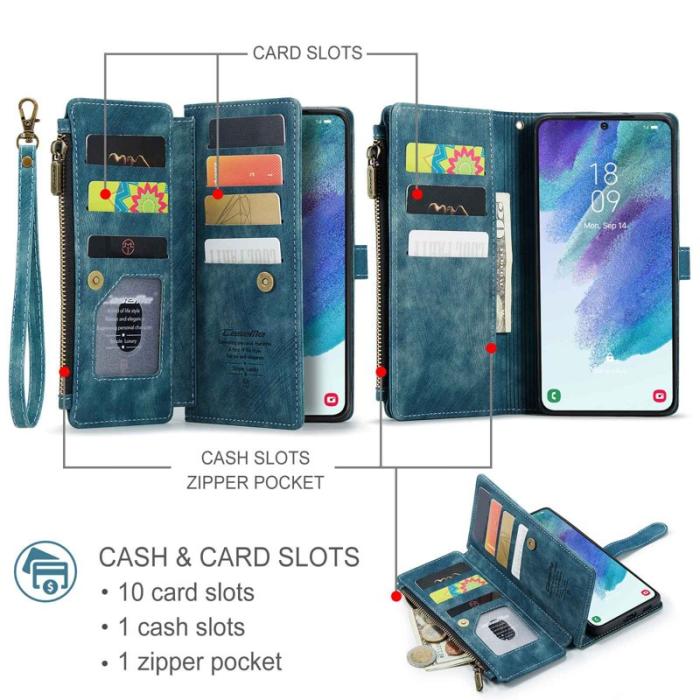 Caseme - CASEME Konstläder Plånboksfodral för Samsung Galaxy S21 FE 5G - Blå