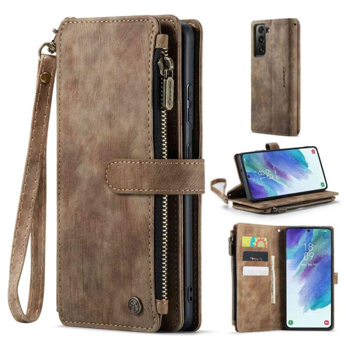 Caseme - CASEME Konstläder Plånboksfodral för Samsung Galaxy S21 FE 5G - Brun