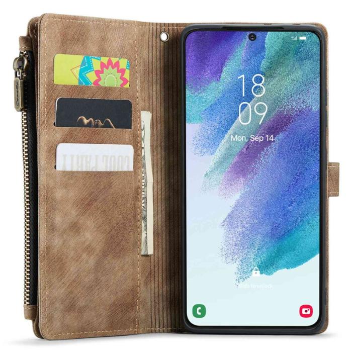 Caseme - CASEME Konstläder Plånboksfodral för Samsung Galaxy S21 FE 5G - Brun