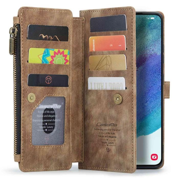 Caseme - CASEME Konstläder Plånboksfodral för Samsung Galaxy S21 FE 5G - Brun