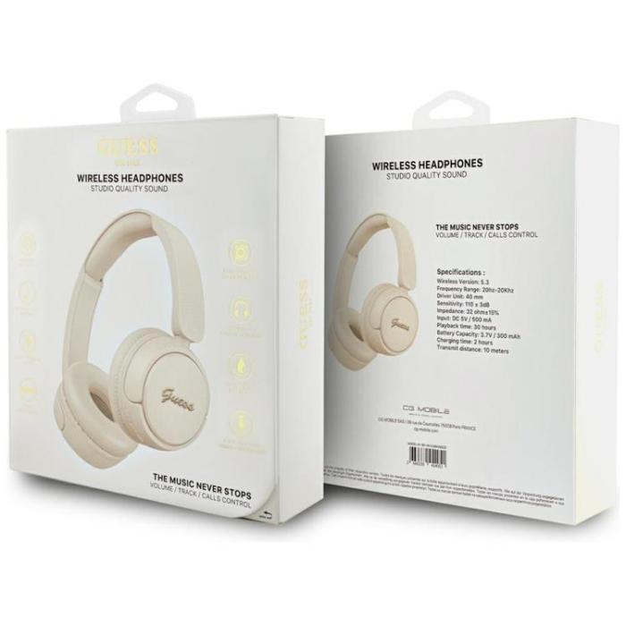 Guess - Guess Over-Ear Hörlurar Bluetooth 5.3 Metal Logo Script - Beige