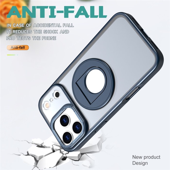 A-One Brand - iPhone 17 Pro Mobilskal MagSafe Rotating Kickstand Clear - Mörkblå