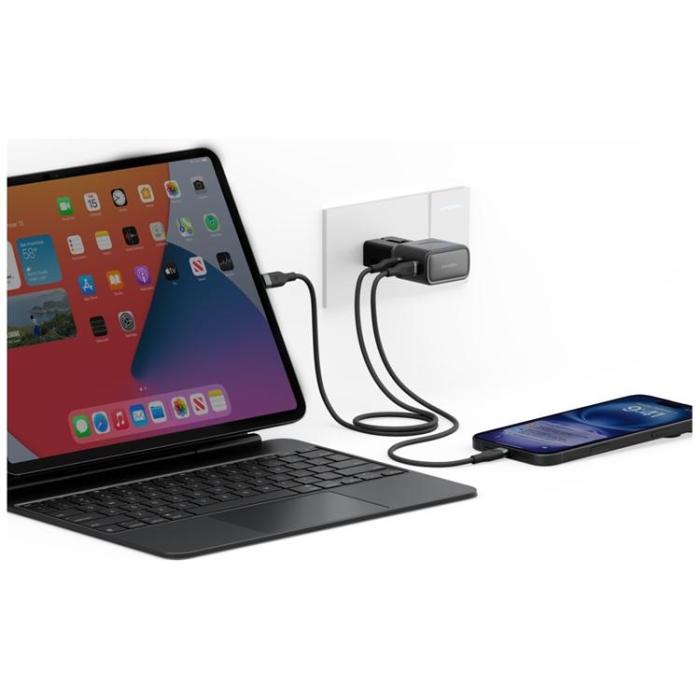 ENERGEA - Energea Snabbladdare 45W 2xUSB-C TravelGo - Grafitsvart