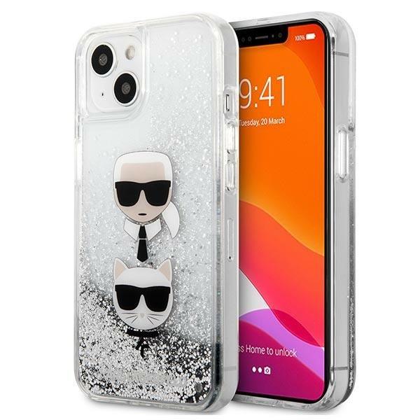 Karl Lagerfeld Liquid Glitter Karl & Choupette Head Skal iPhone 13 Mini - Silver | 2353 | AlltMobil
