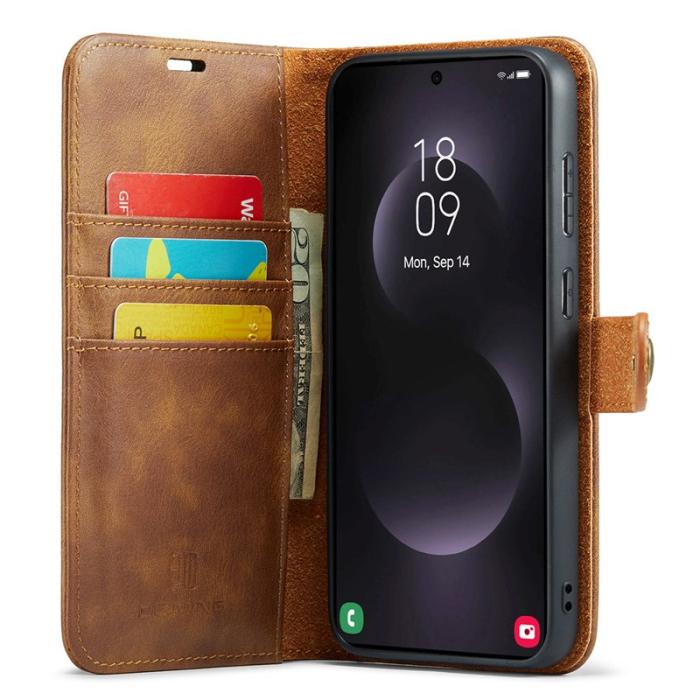 DG.MING - DG.MING Samsung Galaxy S25 Edge Plånboksfodral Äkta Läder Avtagbart - Brun