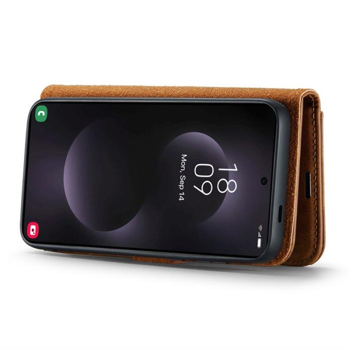 DG.MING - DG.MING Samsung Galaxy S25 Edge Plånboksfodral Äkta Läder Avtagbart - Brun