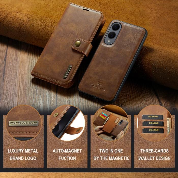 DG.MING - DG.MING Samsung Galaxy S25 Edge Plånboksfodral Äkta Läder Avtagbart - Brun