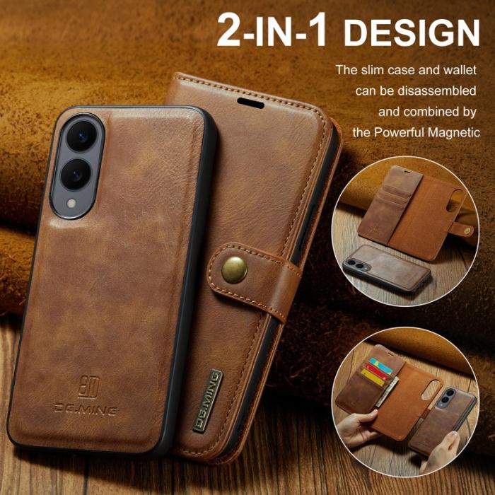 DG.MING - DG.MING Samsung Galaxy S25 Edge Plånboksfodral Äkta Läder Avtagbart - Brun
