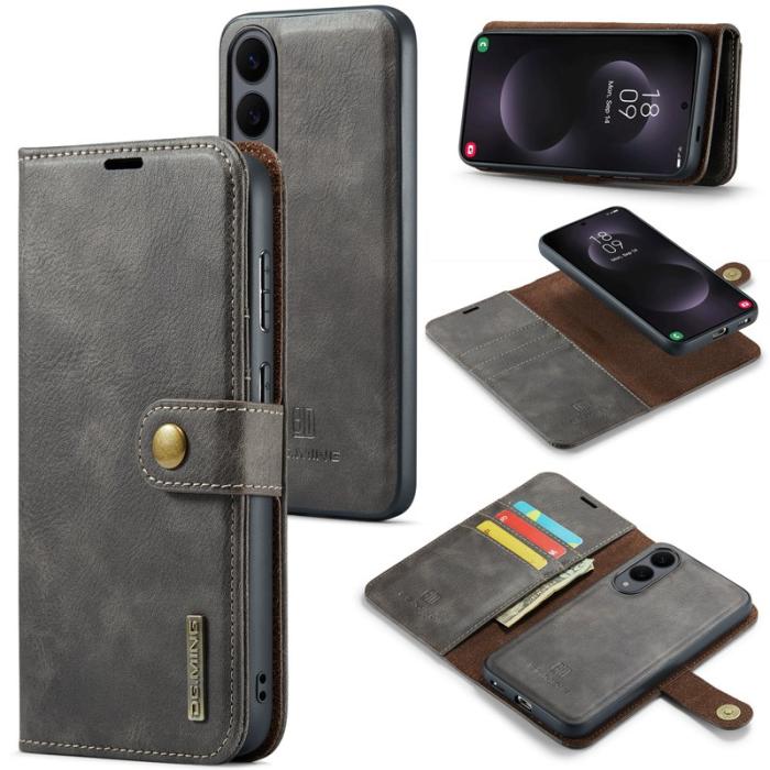 DG.MING - DG.MING Samsung Galaxy S25 Edge Plånboksfodral Äkta Läder Avtagbart - Grå