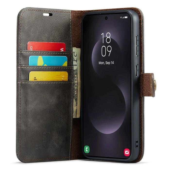 DG.MING - DG.MING Samsung Galaxy S25 Edge Plånboksfodral Äkta Läder Avtagbart - Grå