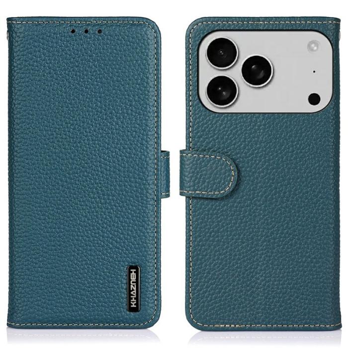 KHAZNEH - KHAZNEH iPhone 17 Pro Max Plånboksfodral Äkta läder - Grön