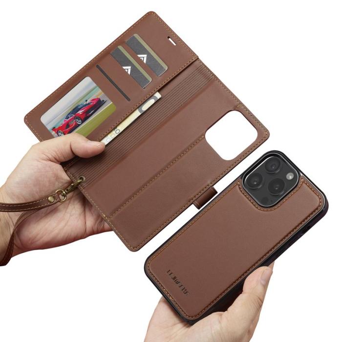 LC.imeeke - LC.IMEEKE L2 Series iPhone 14 Pro Max Plånboksfodral Konstläder - Brun