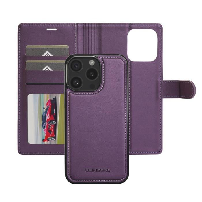 LC.imeeke - LC.IMEEKE L2 Series iPhone 14 Pro Max Plånboksfodral Konstläder - Lila