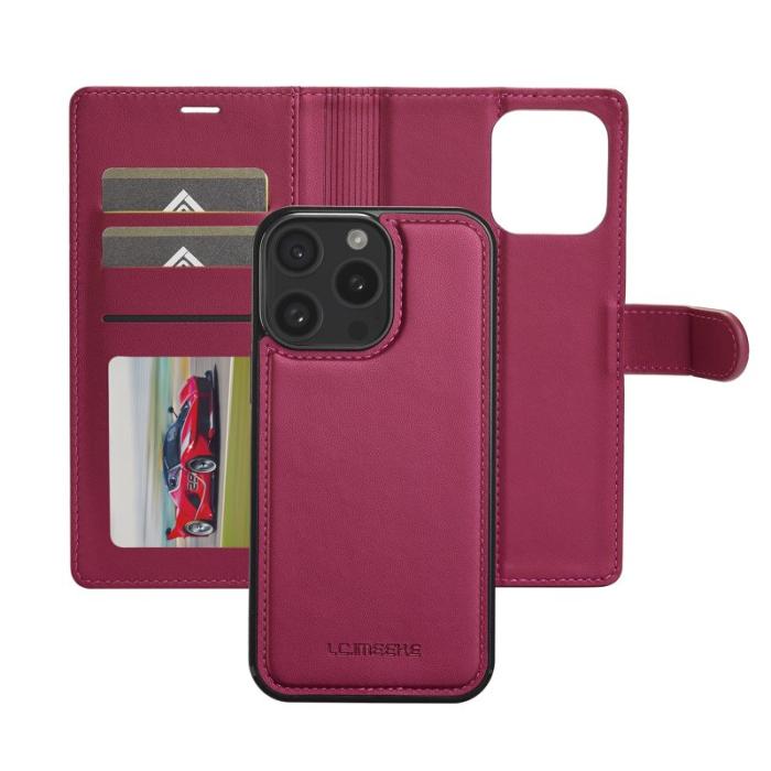 LC.imeeke - LC.IMEEKE L2 Series iPhone 14 Pro Max Plånboksfodral Konstläder - Röd