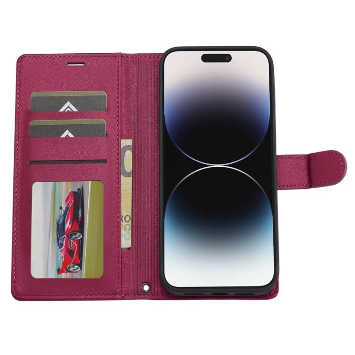 LC.imeeke - LC.IMEEKE L2 Series iPhone 14 Pro Max Plånboksfodral Konstläder - Röd