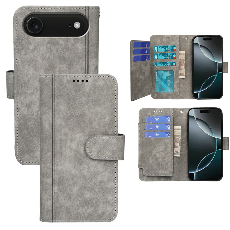 iPhone Air Plånboksfodral Line Pattern Läder - Grå | 2353 | AlltMobil