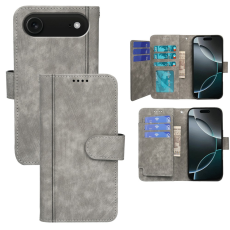A-One Brand - iPhone 17 Air Plånboksfodral Line Pattern Läder - Grå