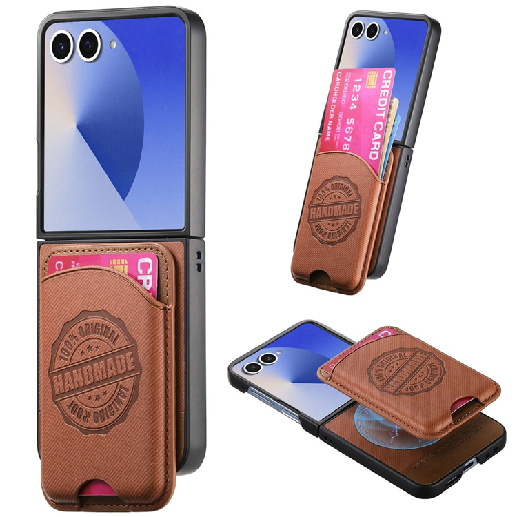 Galaxy Z Flip 7 Mobilskal MagSafe Korthållare Denim Läder - Brun | 2353 | AlltMobil