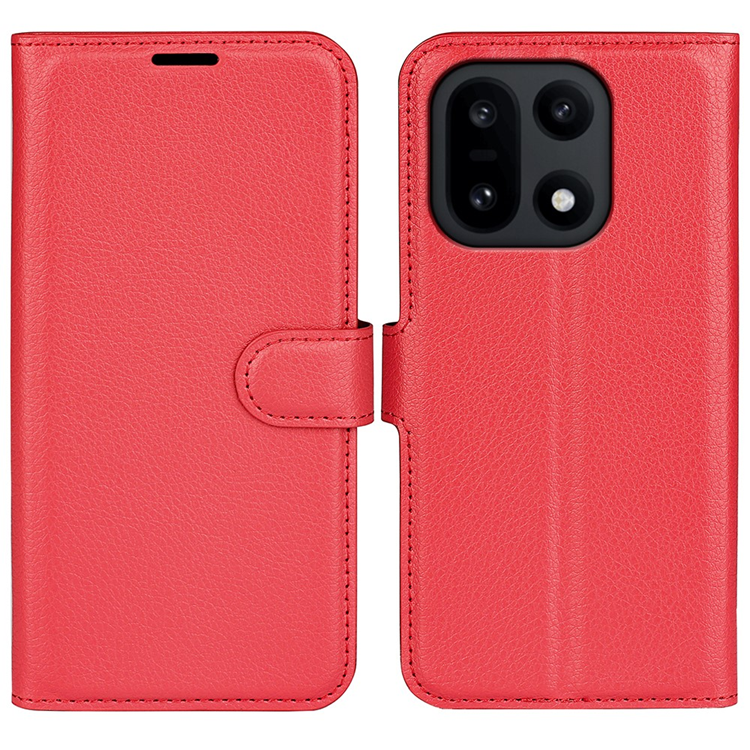 AMORUS OnePlus 15 Konstläder Plånboksfodral Litchi Shockproof (Röd) | 2353 | AlltMobil
