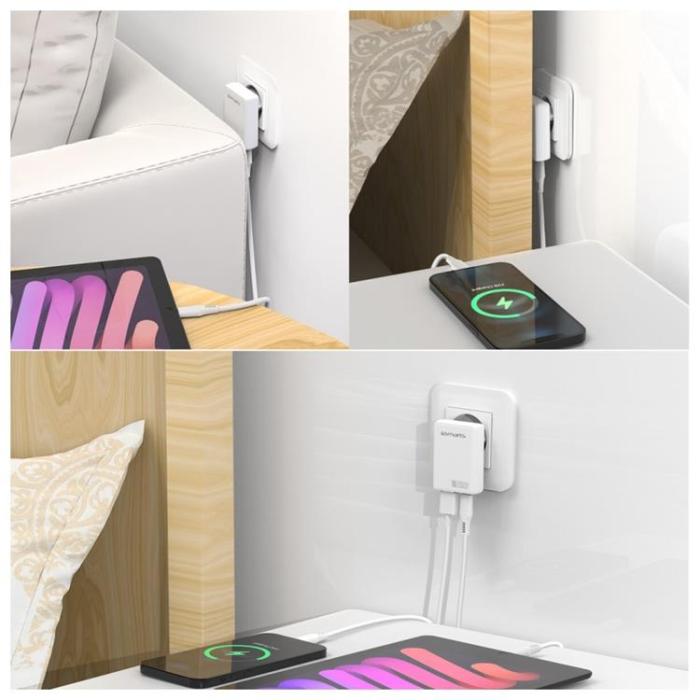 4smarts - 4smarts Snabbladdare 20W 1xUSB-C 1xUSB-A GaN FlatPlug Duos - Vit