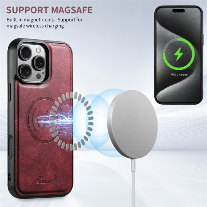 SUTENI - SUTENI iPhone 16 Pro Mobilskal MagSafe Korthållare H17 - Röd